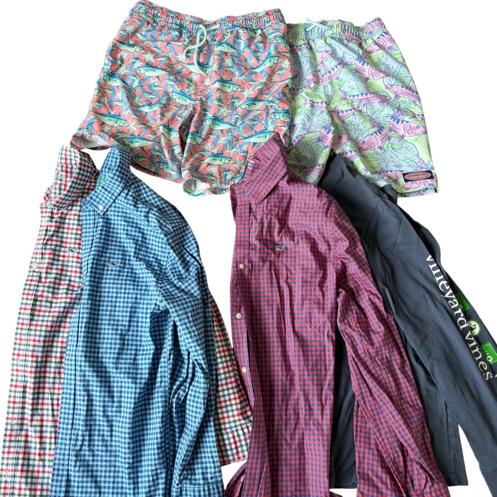 Boys vineyard vines M/L 6 piece bundle button down shirts swim trunks